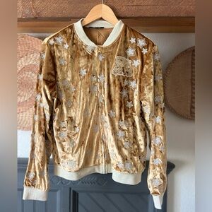 Disney Parks Disneyland Paris gold Velvet Tinker Bell bomber Jacket small